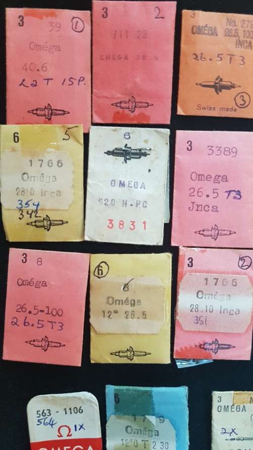 OMEGA spares parts, mainsprings, balance staff, winding stems, seals etc