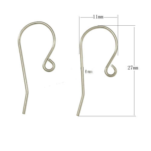 Stainless Steel Hook Earwire, 10 pairs, original color, 11x27x1mm