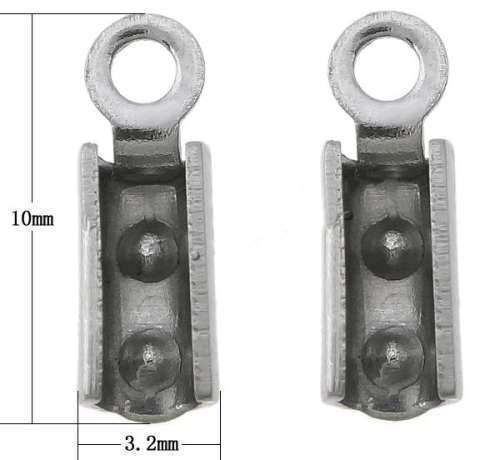 Stainless Steel Cord Tips,Inner:Approx 2.5x6mm, Outer: 3.20x10x0.50mm, sold per 10