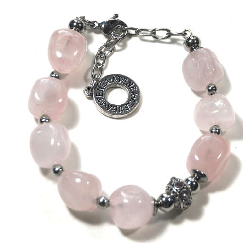 Atenea handmade Natural Rose Quarts gemstone bracelet with stainless steel chain & clasp