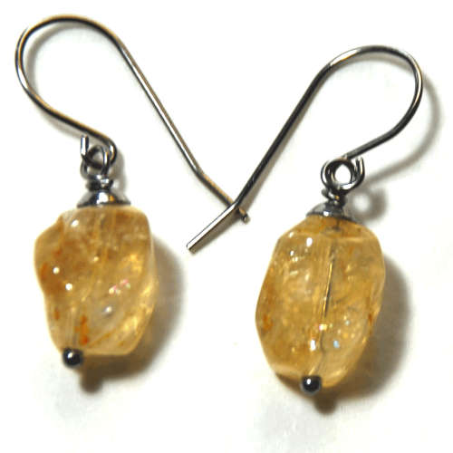 Atenea handmade natural citrine nugget gemstone earrings on stainless steel ear wire