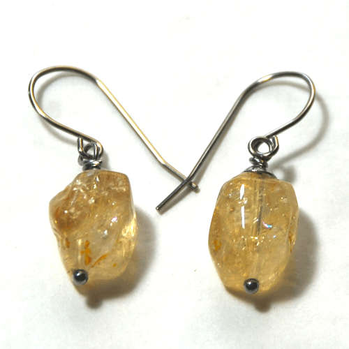Atenea handmade natural citrine nugget gemstone earrings on stainless steel ear wire