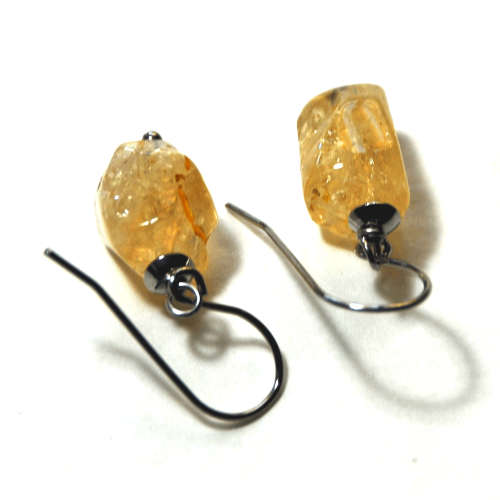 Atenea handmade natural citrine nugget gemstone earrings on stainless steel ear wire