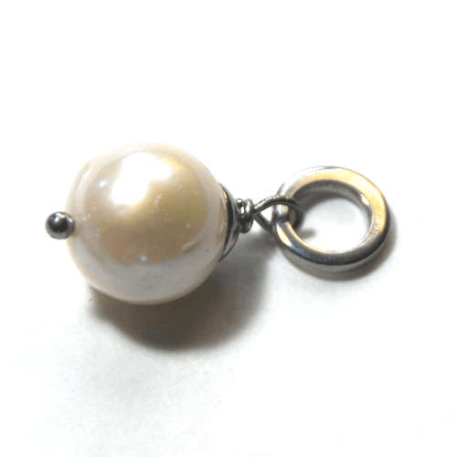 Atenea Add a Dangle handmade natural white freshwater pearl pendant on stainless steel ring
