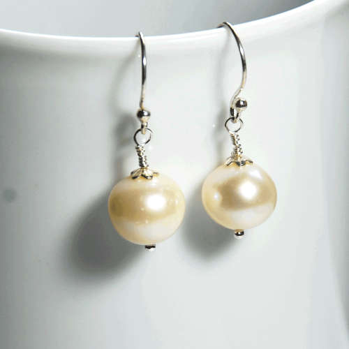 Atenea handmade 11-12mm AAA perfect round White freshwater Pearl earrings on sterling silver