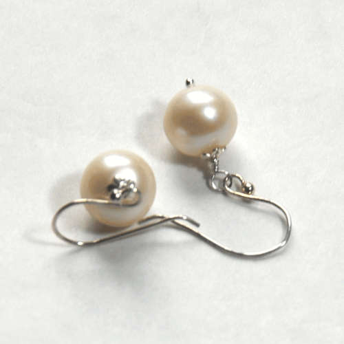 Atenea handmade 11-12mm AAA perfect round White freshwater Pearl earrings on sterling silver