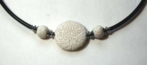 Atenea handmade Black silicon & white lava coin choker necklace