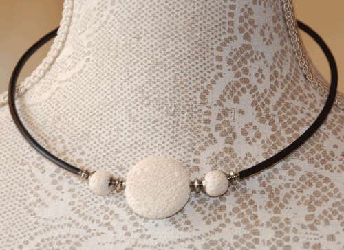 Atenea handmade Black silicon & white lava coin choker necklace