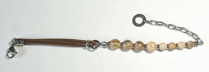 Atenea handmade Natural Picture Jasper bracelet with saddle brown leather