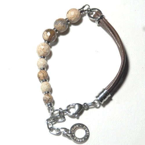 Atenea handmade Natural Picture Jasper bracelet with saddle brown leather