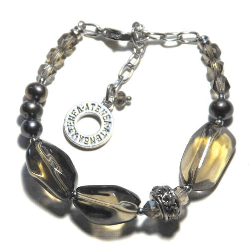 Atenea handmade Smoky Quartz bracelet with black diamond crystals