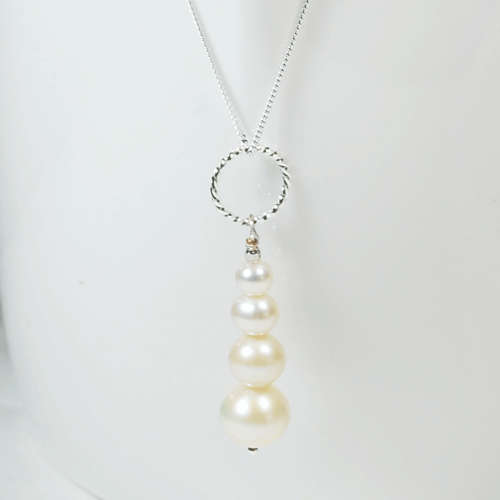 Atenea handmade White freshwater pearl pendant on 925 sterling silver - pearls 6mm - 12mm