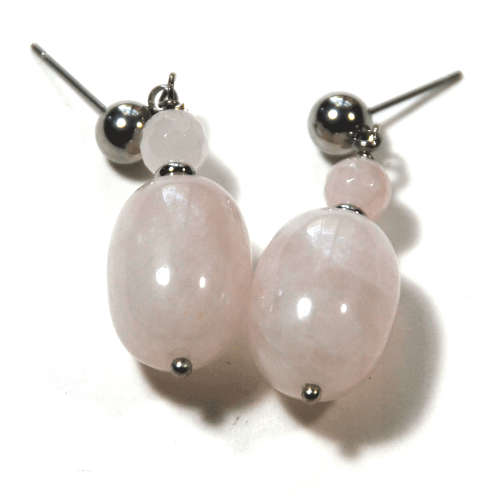 Atenea handmade Natural Rose quartz nugget earrings with stainless steel studs