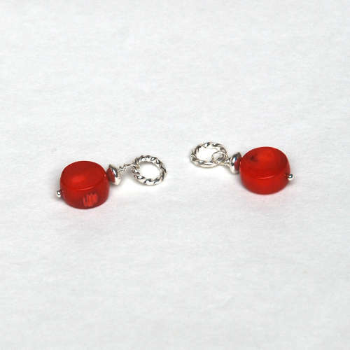Atenea 925 Add a Dangle handmade natural red Coral coin gemstone pendant on 925 sterling silver