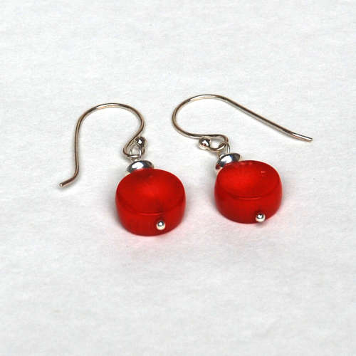 Atenea handmade Natural red Coral coin earrings on sterling silver