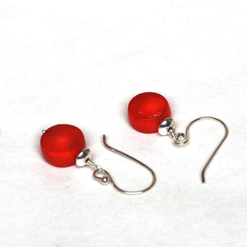 Atenea handmade Natural red Coral coin earrings on sterling silver