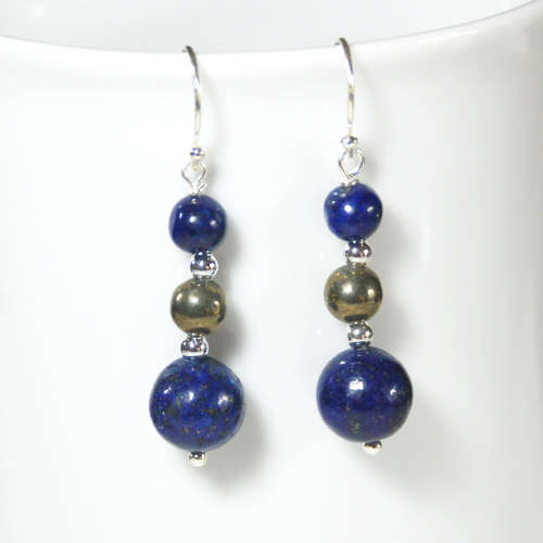 Atenea handmade Lapis Lazuli & khaki Pyrite earrings on sterling silver