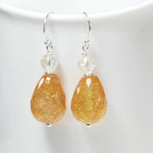 Atenea handmade Citrine earrings on sterling silver - 19x13mm teardrop
