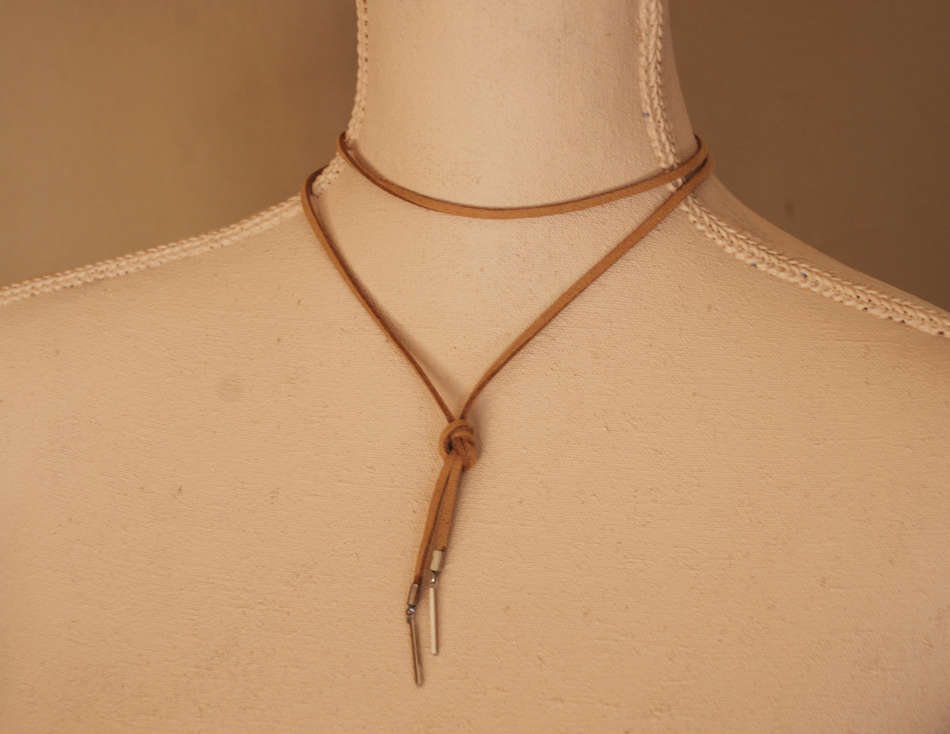 Faux Suede wrap choker necklace with stainless steel bar ends - different lengths available