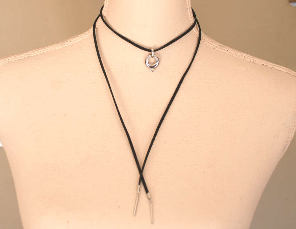 Faux Suede wrap choker necklace with stainless steel bar ends - different lengths available
