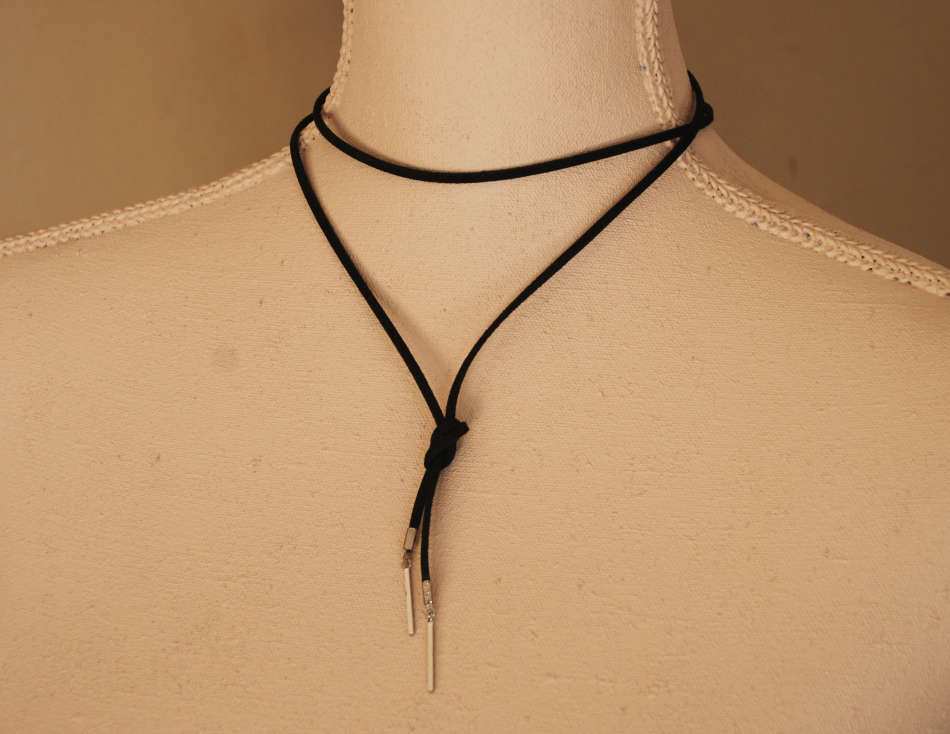 Faux Suede wrap choker necklace with stainless steel bar ends - different lengths available