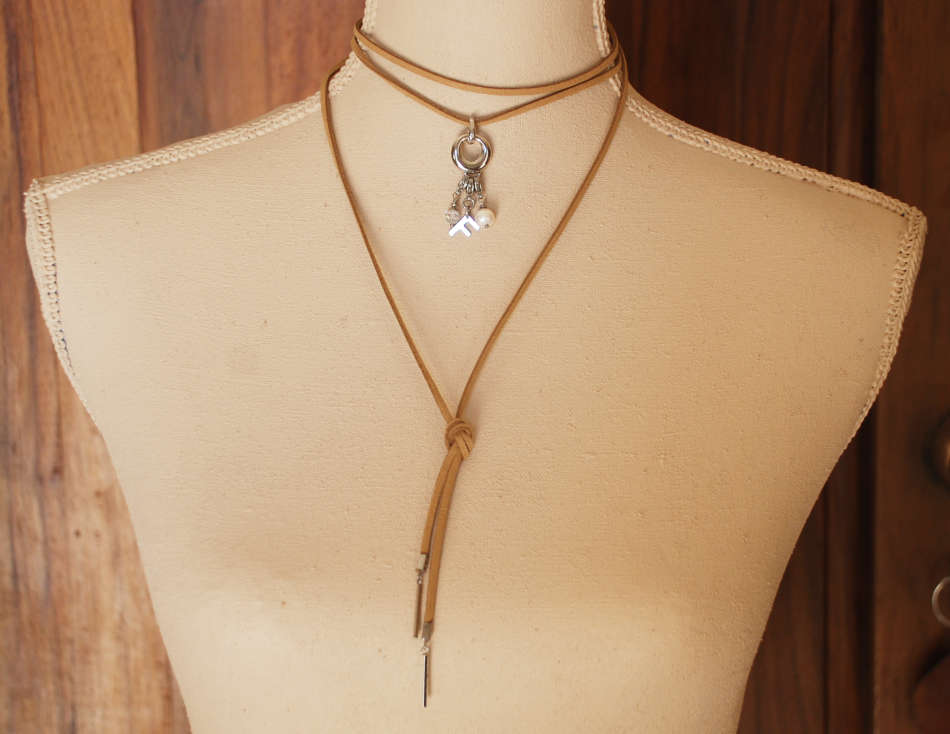 Faux Suede wrap choker necklace with stainless steel bar ends - different lengths available
