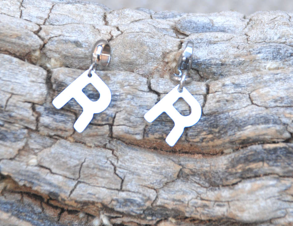 Letter R stainless steel initial alphabet dangle charm pendant - on clasp or large hole slider