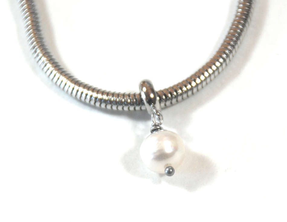 Blue 5-6mm freshwater pearl dangle charm pendant - on clasp or large hole slider