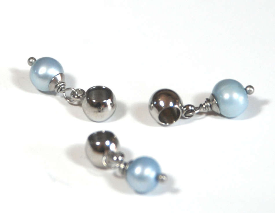 Blue 5-6mm freshwater pearl dangle charm pendant - on clasp or large hole slider