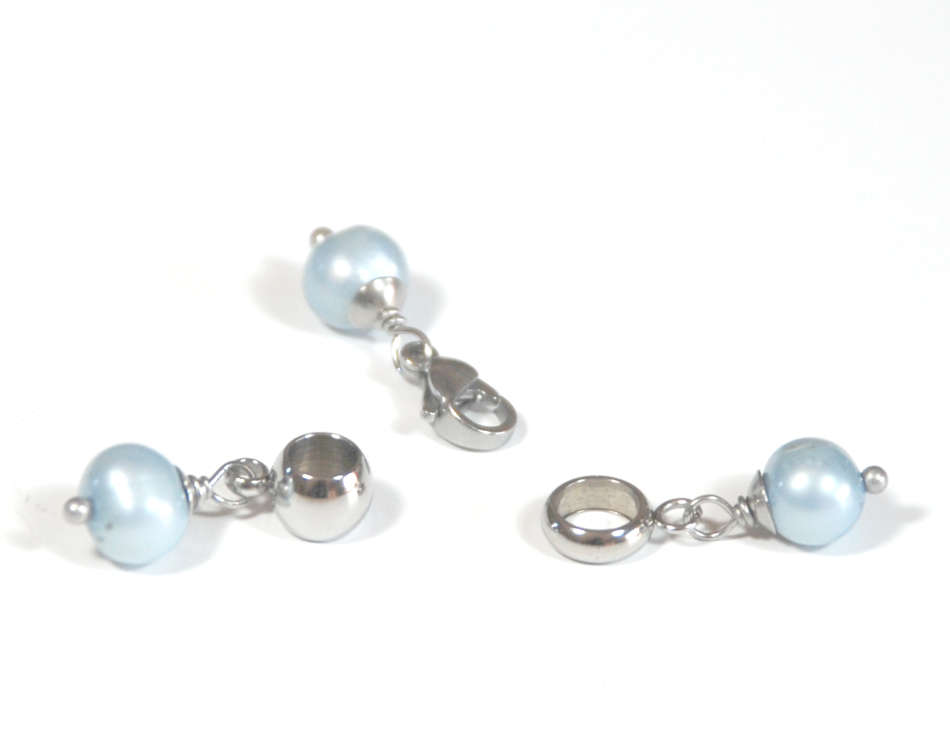 Blue 5-6mm freshwater pearl dangle charm pendant - on clasp or large hole slider