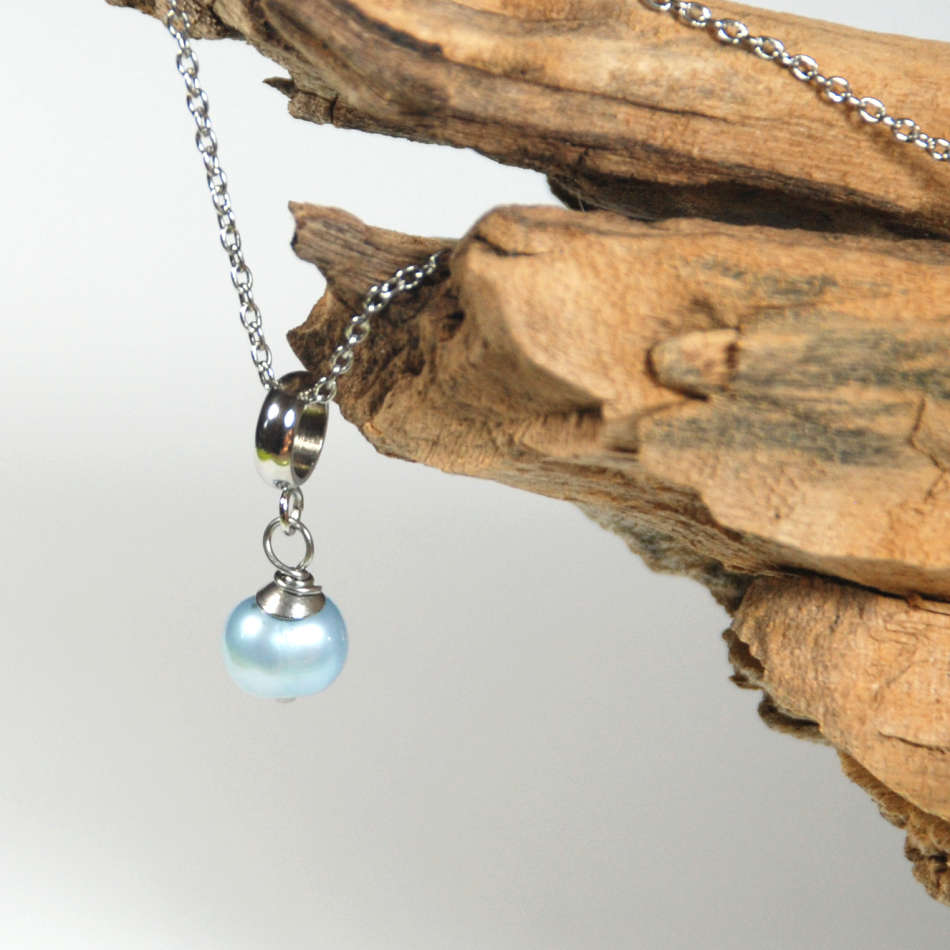 Blue 5-6mm freshwater pearl dangle charm pendant - on clasp or large hole slider