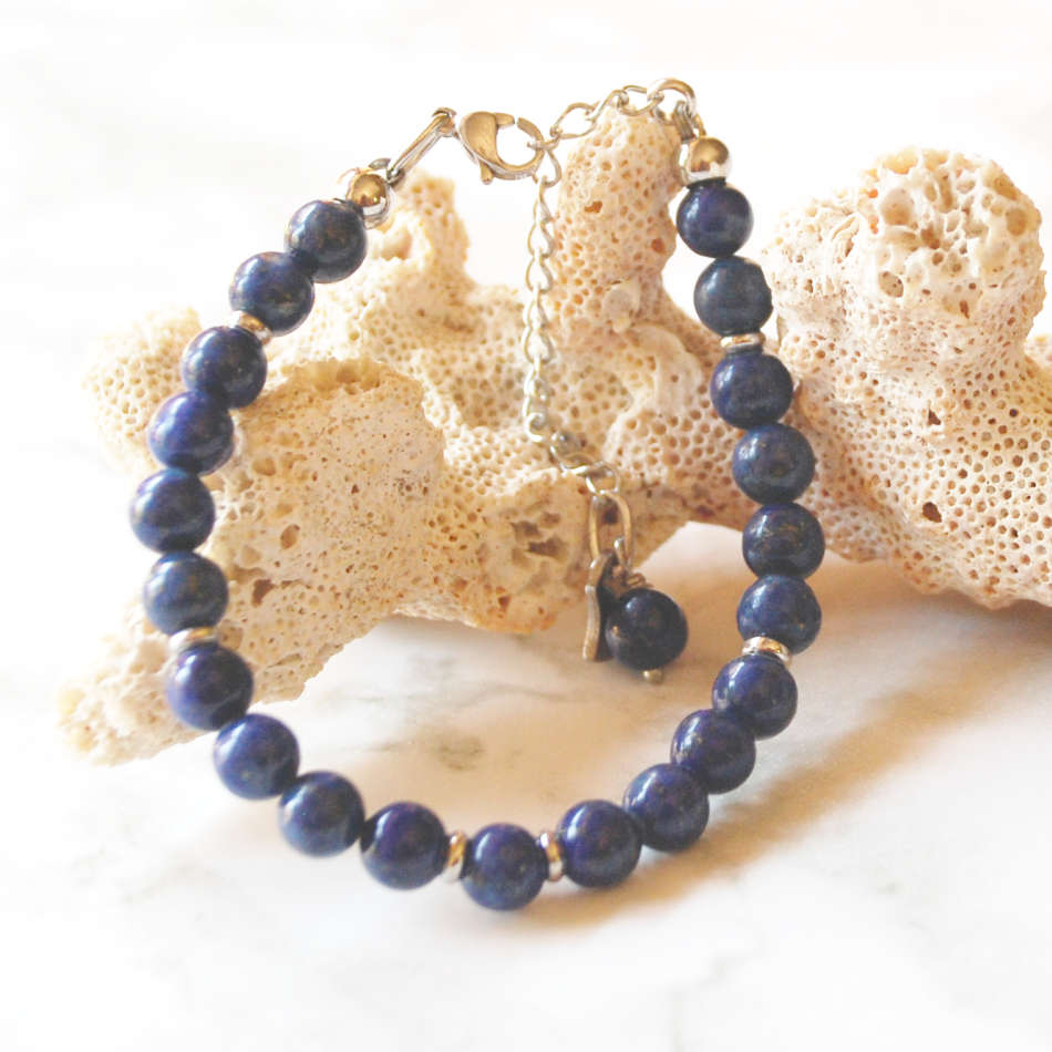 Natural Lapis Lazuli bracelet on stainless steel - September birthstone