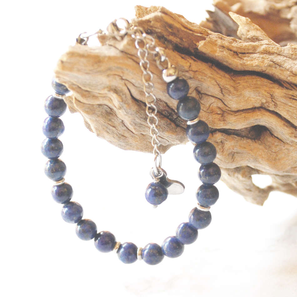 Natural Lapis Lazuli bracelet on stainless steel - September birthstone