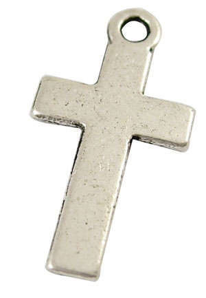 Alloy Charm, Cross, Antique Silver Color, 25x13mm