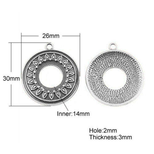 Alloy Pendant Cabochon Settings, Flat Round, Antique Silver, tray 14mm