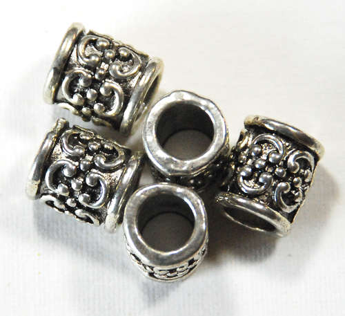 Alloy European Beads, Tube, antique silver color plated