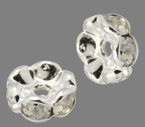 Rhinestone spacer bead, rondelle, clear crystal, silver colour, 5mm