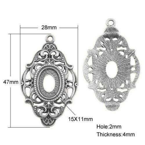 Alloy vintage pendant setting, antique silver colour, tray 14x10mm