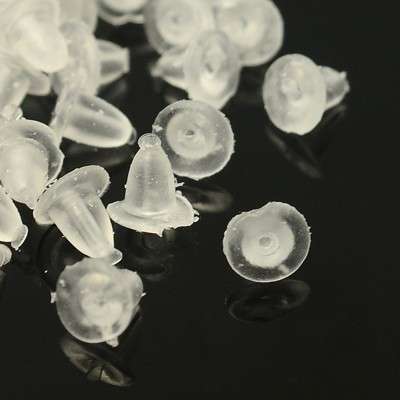 Plastic Earring Earnuts, White, about 4mm long, 3.5mm wide, 3.5mm thick, hole: 0.5mm, 100pcs/bag