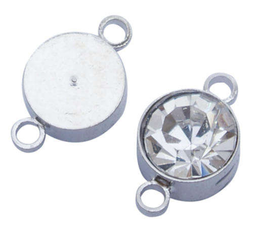 Rhinestone Links, Brass, silver color, Clear crystal, about 4mm in diameter, 3mm thick, hole: 1mm
