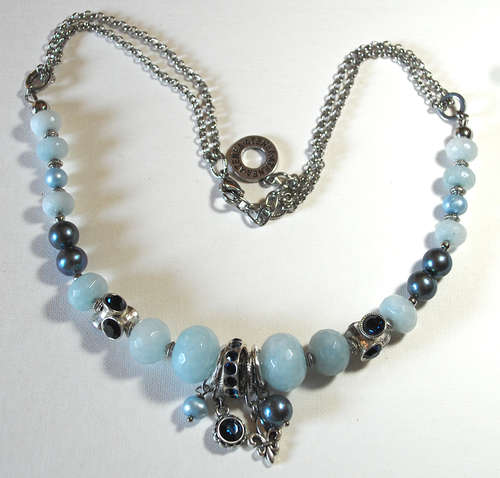 Atenea handmade Natural Blue Aquamarine, freshwater pearl & crystal necklace