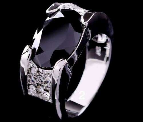 Men's Heavy 14K White Gold Filled Ring with Black Sapphire Stone (Size 10)