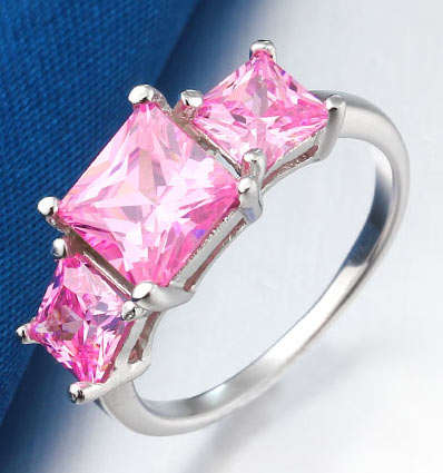 18K WHITE GOLD PLATED SIMULATED PINK TOPAZ LADIES RING Size 6