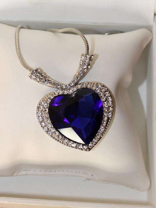 EXQUISITE AUSTRIAN SAPPHIRE SWAROVSKI ELEMENTS CRYSTAL TITANIC HEART OF THE OCEAN NECKLACE (40CM+5CM