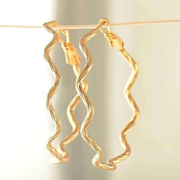 Lovely 9K Gold Filled ripple wave hoop earrings