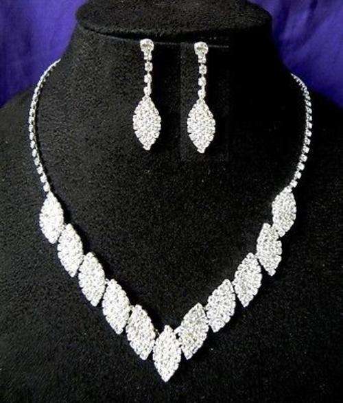 Rhinestone Crystal Necklace Earrings Prom Bridal Wedding SET