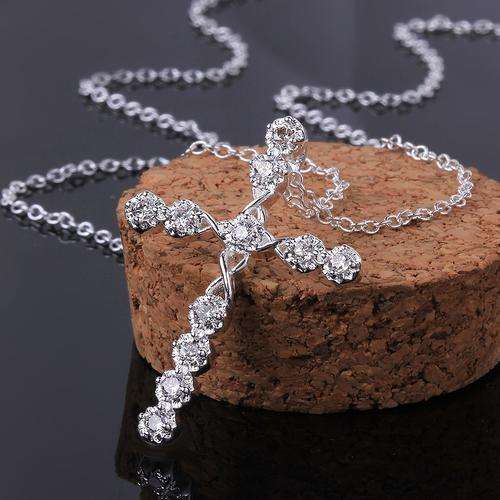Beautiful 925 Sterling silver plated crystal cross pendant and necklace