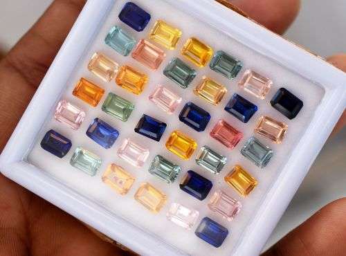 7x5 MM Natural Sapphire Emerald Cut Certified Gemstone Lot (14 Pcs) Milti-Colour#Total carat  10-12#