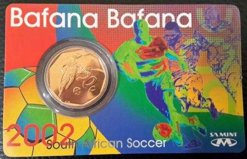 *** 2002 - South African Soccer 50c Coin in card holder as issued by SA Mint ***