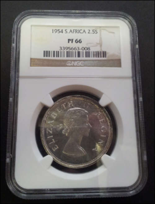 ***1954 UNION OF SOUTH AFRICA 2.5 SHILLING PF66***